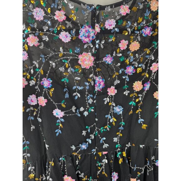 Mac Duggal 68638 Black Midi Dress  Colorful Sequin Floral Embroidered 18W Plus - Picture 9 of 9